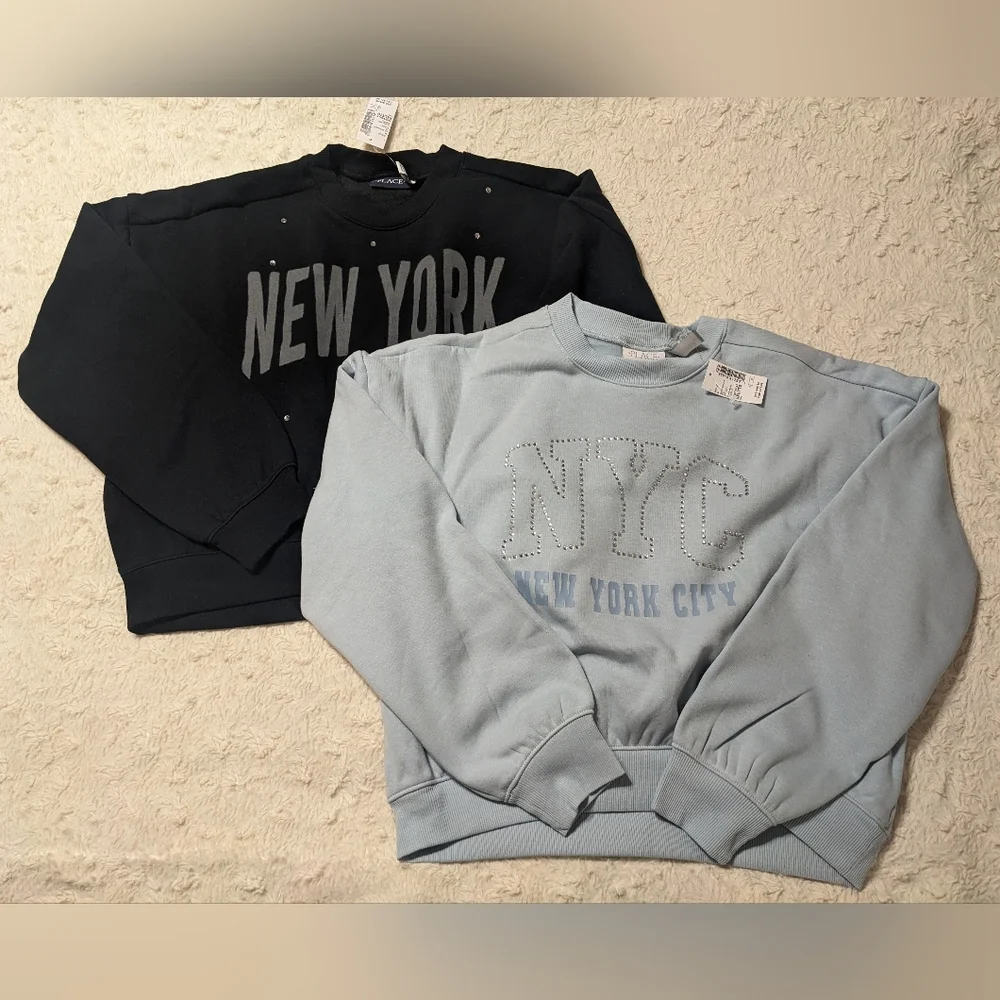 The Children's Place Cropped Rhinestone NYC Sweatshirt Bundle sz XXL 16 NWT